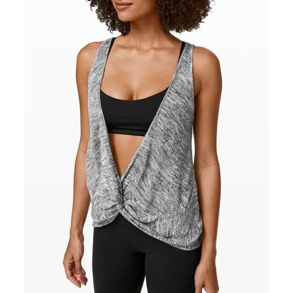 Lululemon Mix and Mingle Tank Heathered Vapor Melanite V Neck Linen Knit Size 6 - Picture 3 of 9